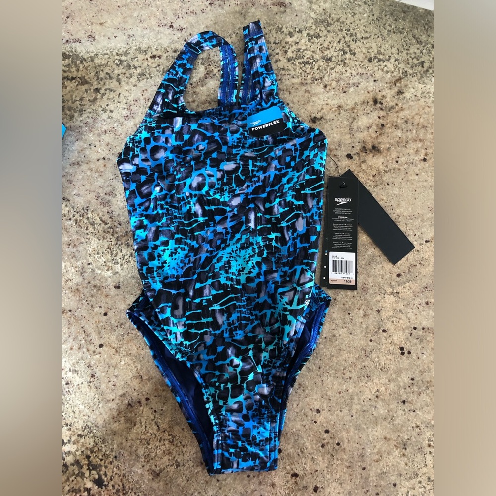 NWT Youth Speedo Shatter skin supro flyback swimsuit size 28 blue